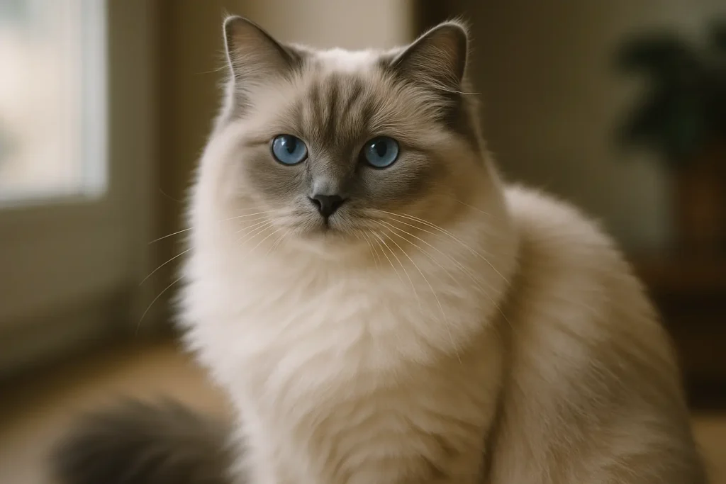 Elegant Ragdoll Cat Portrait simple compose 01jztsrt5ffpjbe1p4gmjw6nj9